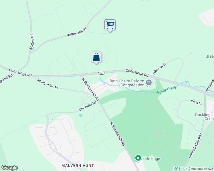 map of restaurants, bars, coffee shops, grocery stores, and more near 49 Dillan Drive in Malvern