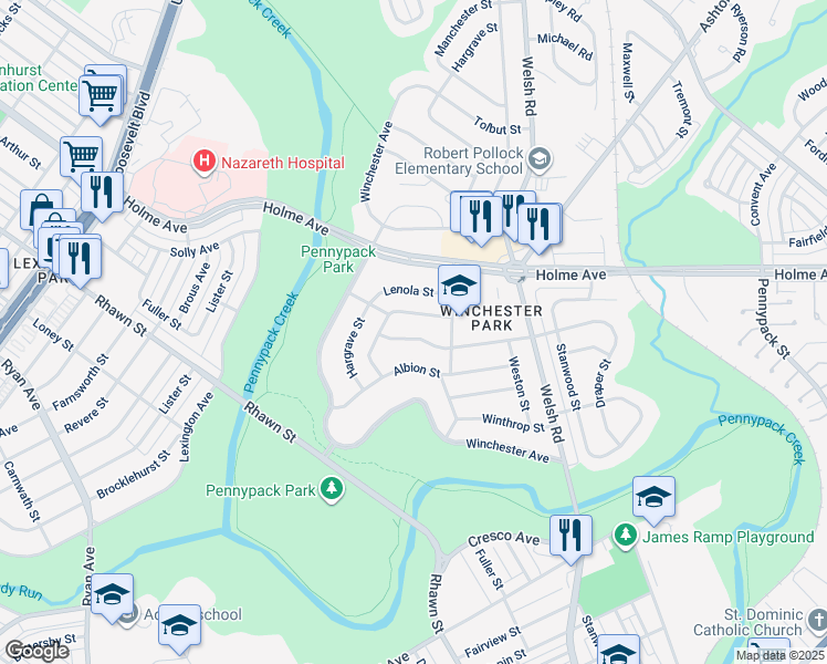 map of restaurants, bars, coffee shops, grocery stores, and more near 8010 Colfax Street in Philadelphia