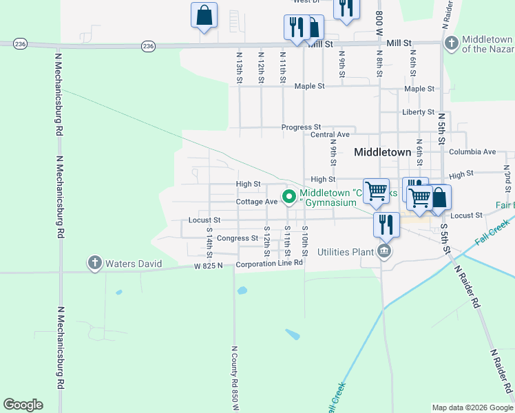 map of restaurants, bars, coffee shops, grocery stores, and more near 1221 Cottage Avenue in Middletown