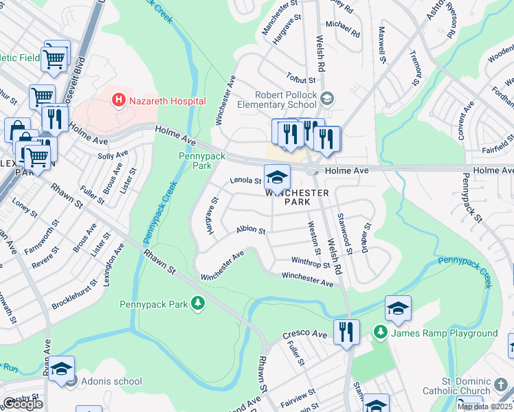 map of restaurants, bars, coffee shops, grocery stores, and more near 8020 Colfax Street in Philadelphia