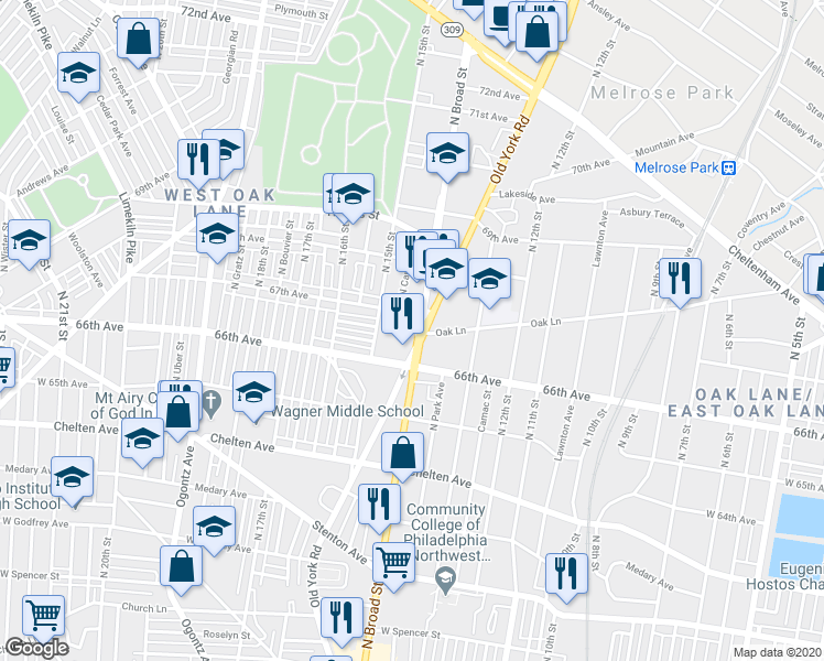 map of restaurants, bars, coffee shops, grocery stores, and more near 6633 Pennsylvania 611 in Philadelphia
