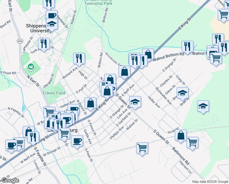 map of restaurants, bars, coffee shops, grocery stores, and more near in Shippensburg