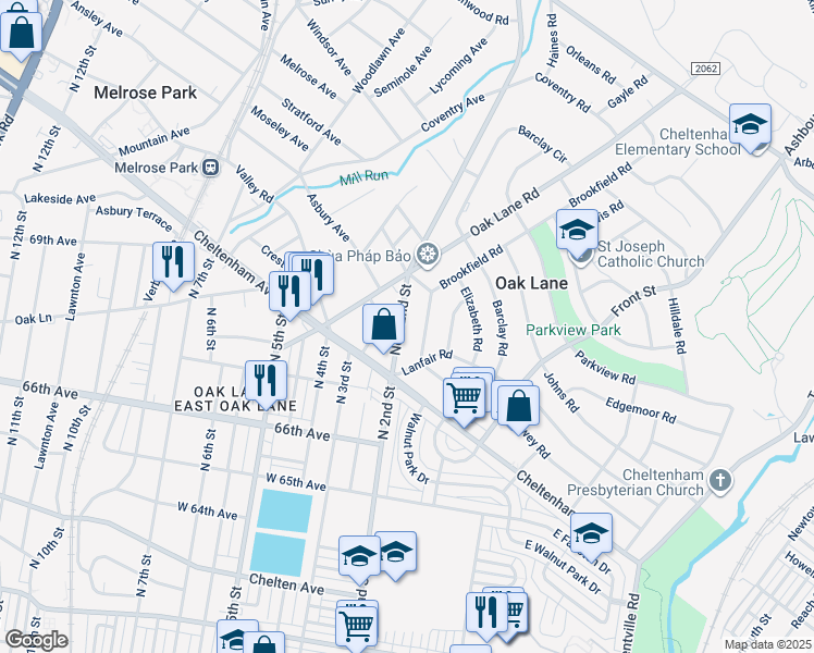 map of restaurants, bars, coffee shops, grocery stores, and more near 7435 New 2nd Street in Melrose Park