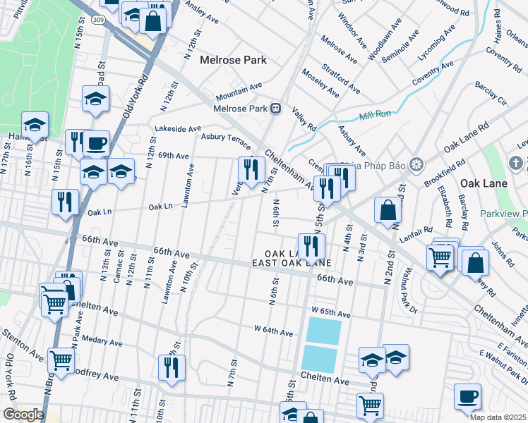 map of restaurants, bars, coffee shops, grocery stores, and more near 6725 North 7th Street in Philadelphia