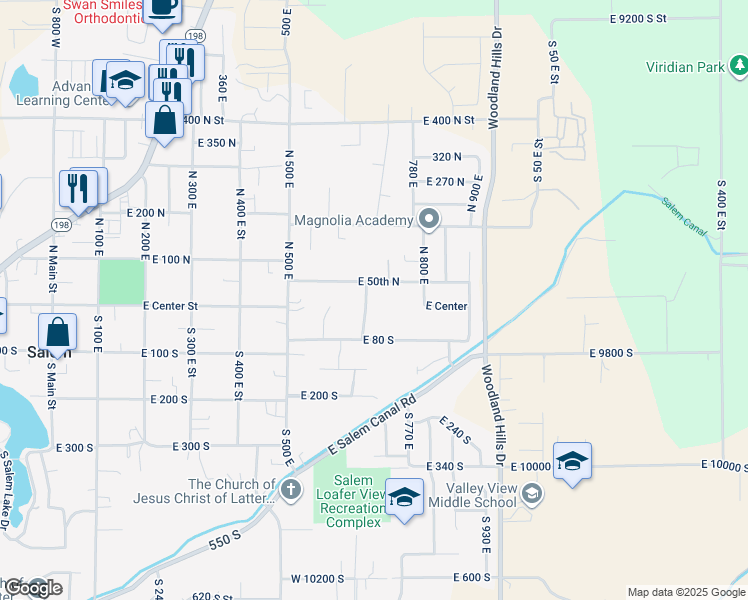 map of restaurants, bars, coffee shops, grocery stores, and more near 6 Shady Lane in Salem