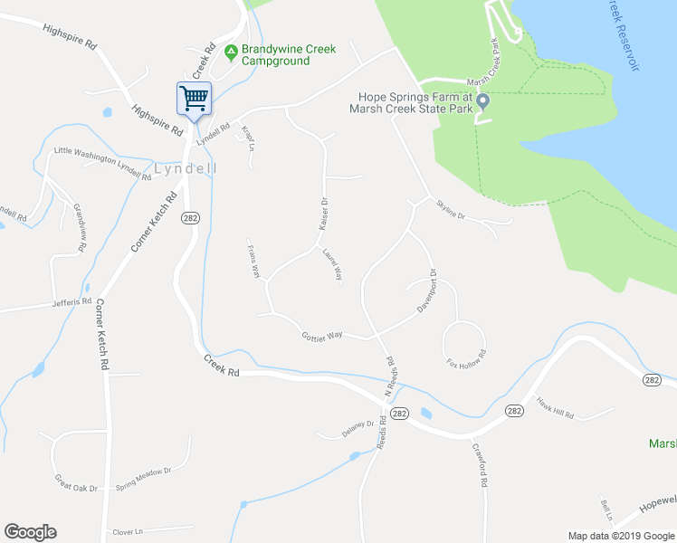map of restaurants, bars, coffee shops, grocery stores, and more near 99 Laurel Way in Downingtown