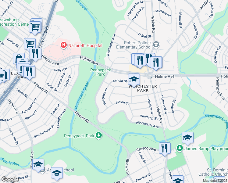 map of restaurants, bars, coffee shops, grocery stores, and more near 8000 Colfax Street in Philadelphia