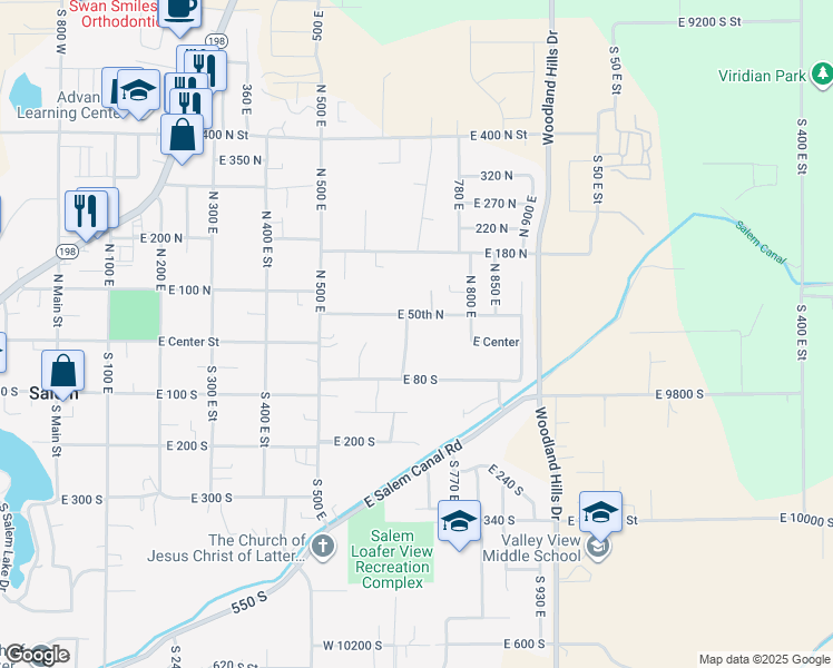map of restaurants, bars, coffee shops, grocery stores, and more near 6 Shady Lane in Salem