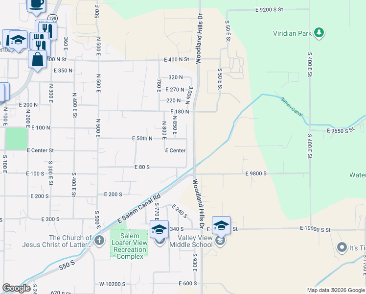 map of restaurants, bars, coffee shops, grocery stores, and more near 6 North 900 East in Salem