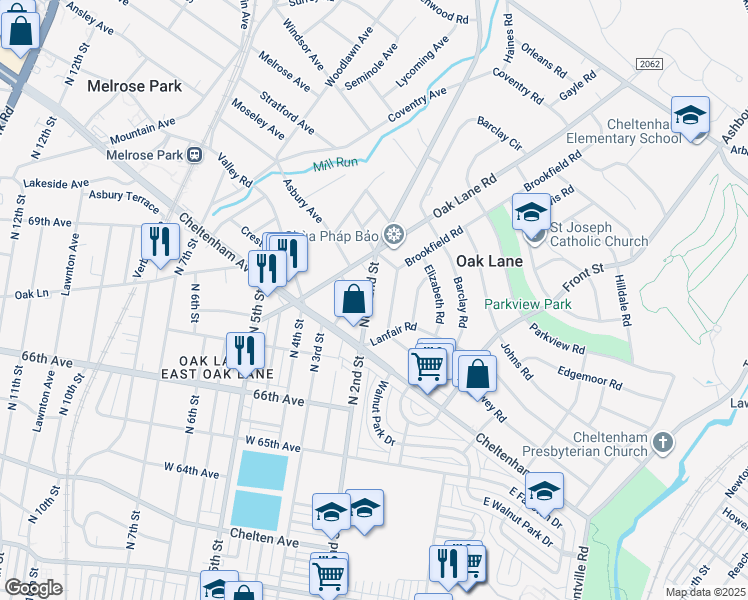 map of restaurants, bars, coffee shops, grocery stores, and more near 7435 New 2nd Street in Melrose Park