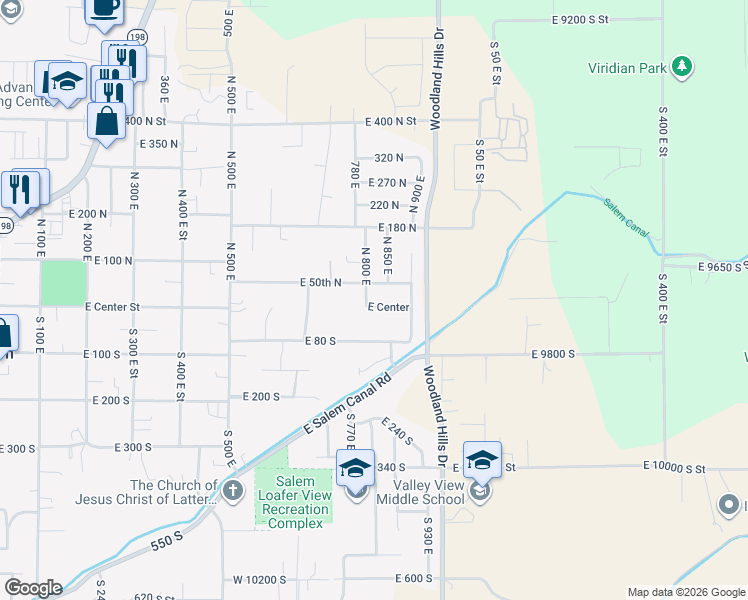 map of restaurants, bars, coffee shops, grocery stores, and more near 820 East Center Street in Salem