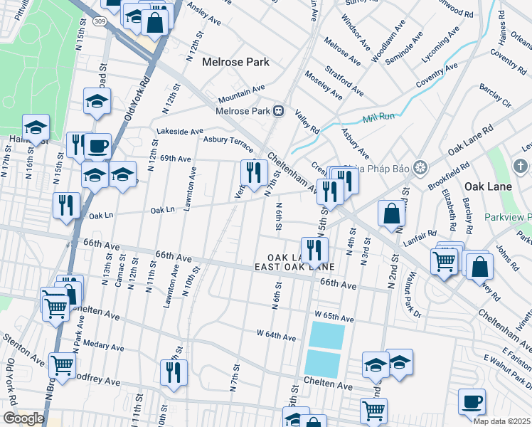 map of restaurants, bars, coffee shops, grocery stores, and more near 6725 North 7th Street in Philadelphia