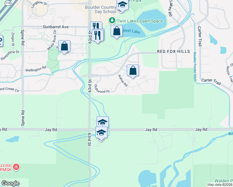 map of restaurants, bars, coffee shops, grocery stores, and more near 4405 Mast Road in Boulder