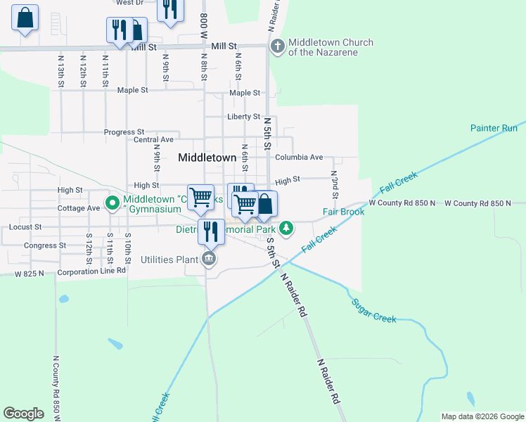 map of restaurants, bars, coffee shops, grocery stores, and more near 540 Locust Street in Middletown