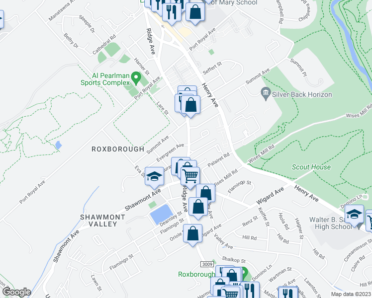 map of restaurants, bars, coffee shops, grocery stores, and more near 7928 Ridge Avenue in Philadelphia