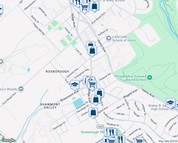 map of restaurants, bars, coffee shops, grocery stores, and more near 7916 Ridge Avenue in Philadelphia