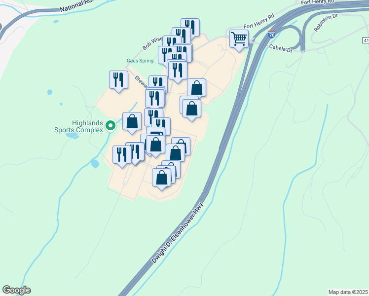 map of restaurants, bars, coffee shops, grocery stores, and more near 515 Cabela Drive in Triadelphia
