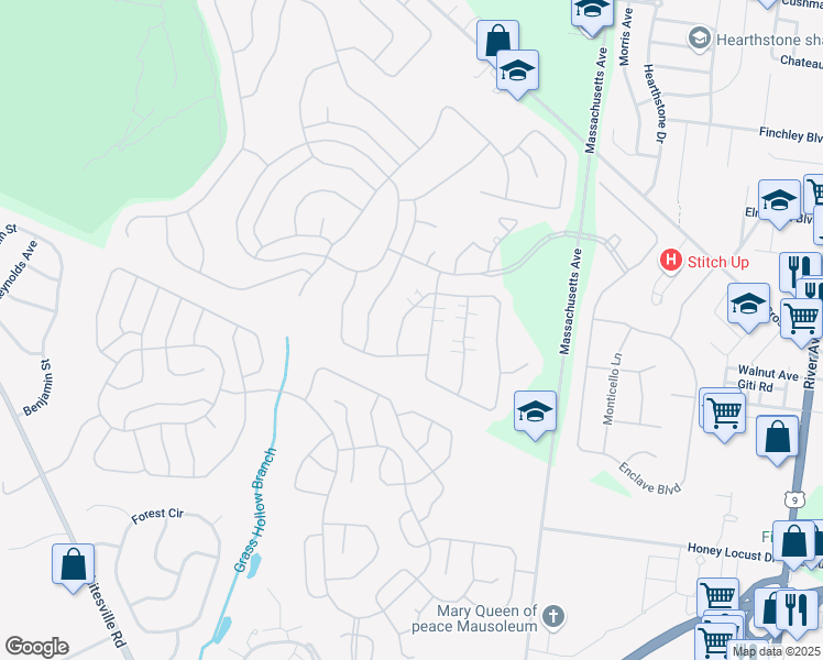 map of restaurants, bars, coffee shops, grocery stores, and more near 3 Sunnybrook Lane in Lakewood