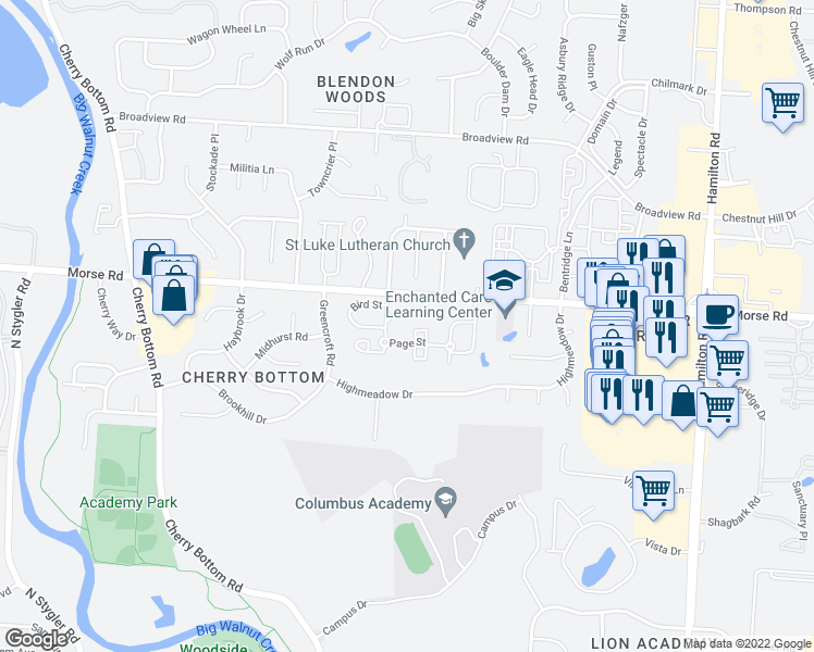 map of restaurants, bars, coffee shops, grocery stores, and more near 1390 Christopher Wren Drive in Gahanna