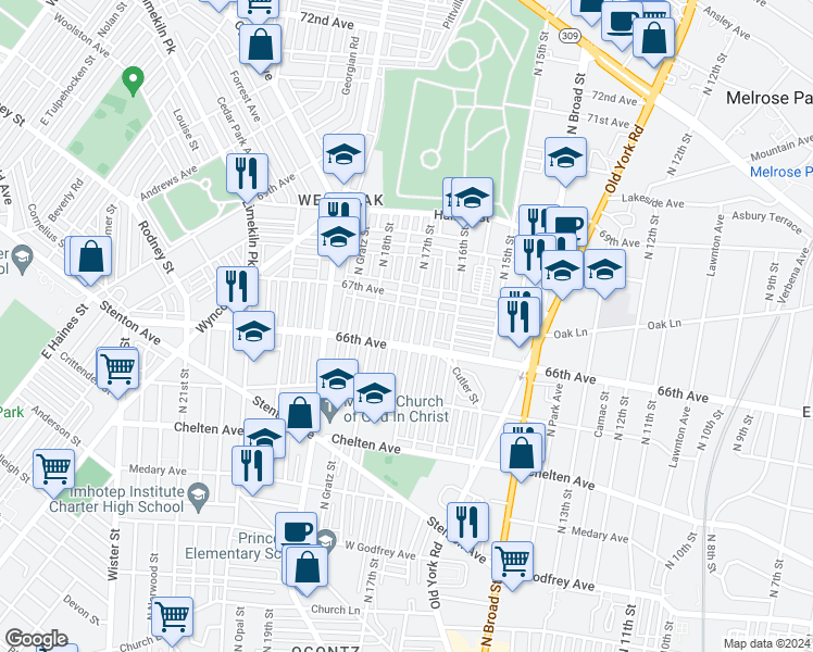 map of restaurants, bars, coffee shops, grocery stores, and more near 6603 North Bouvier Street in Philadelphia