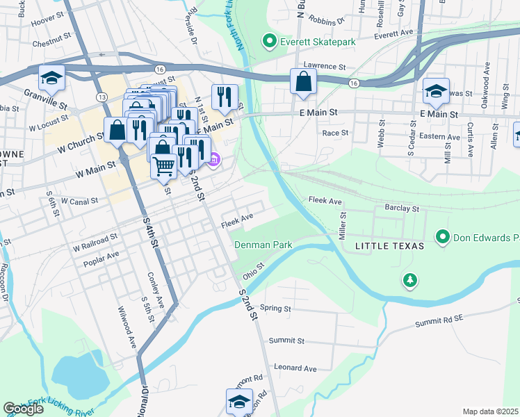 map of restaurants, bars, coffee shops, grocery stores, and more near 105 Fleek Avenue in Newark