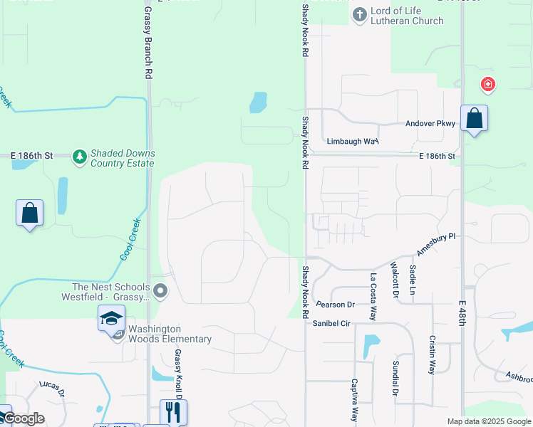 map of restaurants, bars, coffee shops, grocery stores, and more near 18450 Edinbrook Lane in Westfield