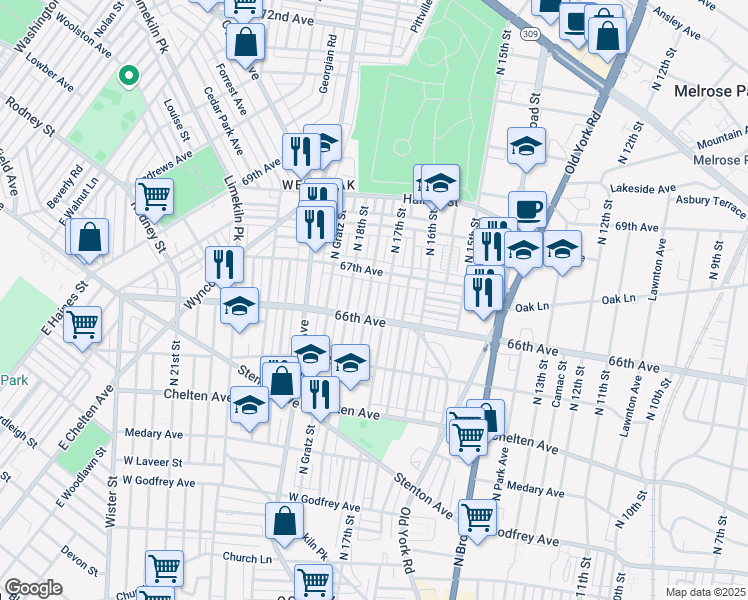 map of restaurants, bars, coffee shops, grocery stores, and more near 6603 North Bouvier Street in Philadelphia