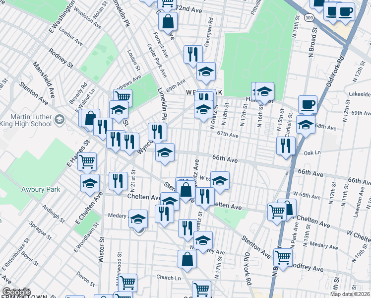 map of restaurants, bars, coffee shops, grocery stores, and more near in Philadelphia