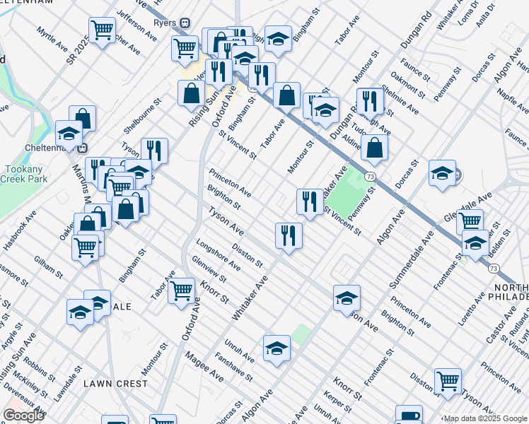 map of restaurants, bars, coffee shops, grocery stores, and more near 800 Princeton Avenue in Philadelphia