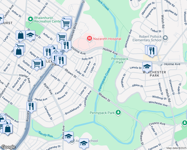 map of restaurants, bars, coffee shops, grocery stores, and more near 8026 Lexington Avenue in Philadelphia