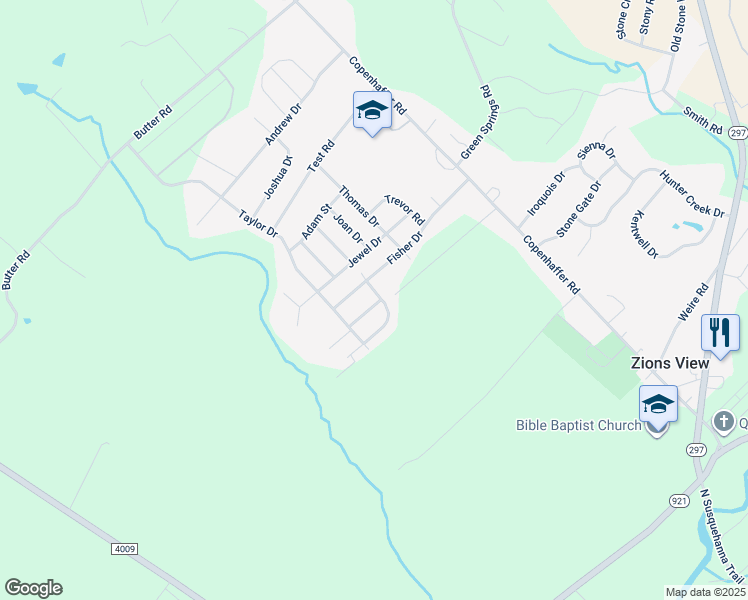 map of restaurants, bars, coffee shops, grocery stores, and more near 725 Rachel Drive in York