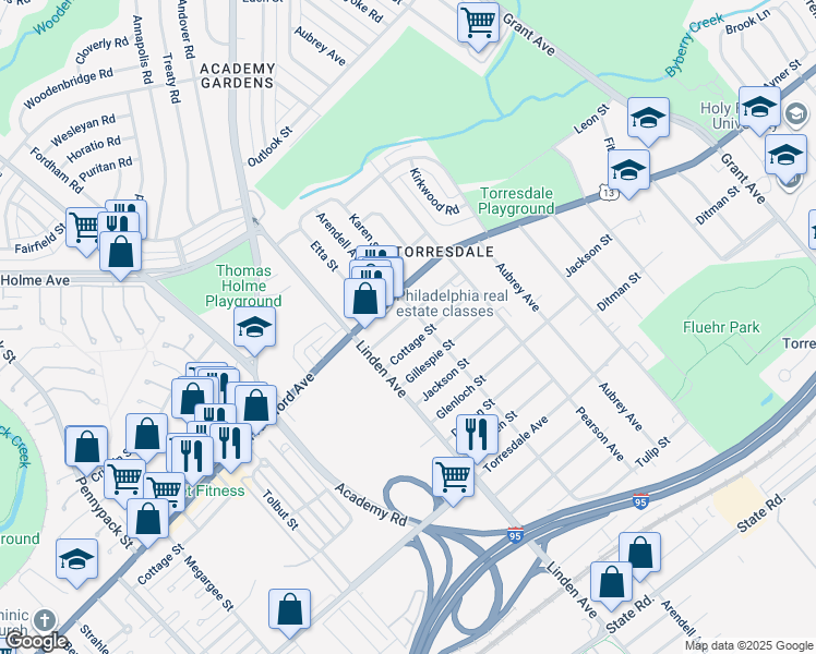 map of restaurants, bars, coffee shops, grocery stores, and more near 9243 Walker Street in Philadelphia