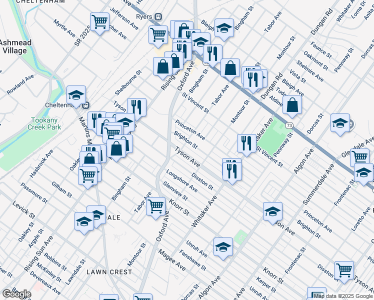 map of restaurants, bars, coffee shops, grocery stores, and more near 707 Tyson Ave in Philadelphia