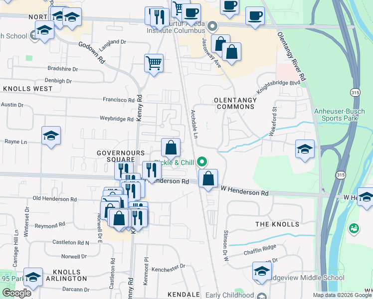 map of restaurants, bars, coffee shops, grocery stores, and more near 1022 Galliton Court in Columbus