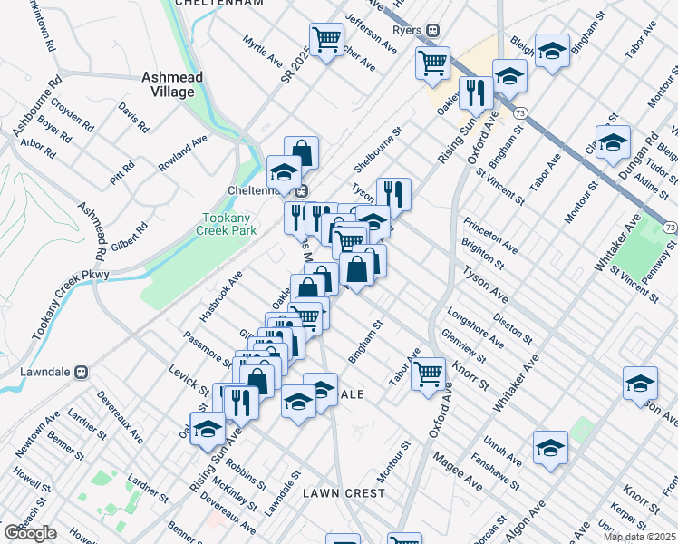 map of restaurants, bars, coffee shops, grocery stores, and more near 433 Knorr Street in Philadelphia