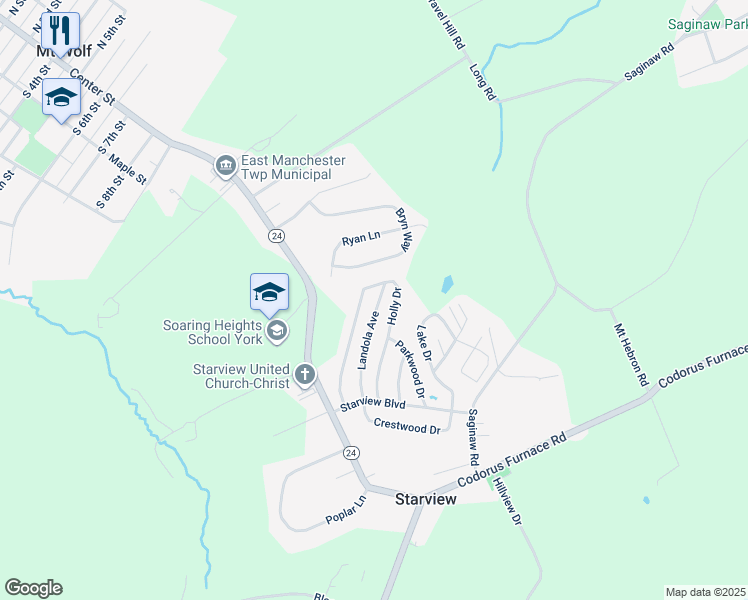map of restaurants, bars, coffee shops, grocery stores, and more near 328 Landola Avenue in Mount Wolf