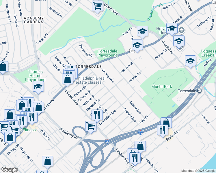 map of restaurants, bars, coffee shops, grocery stores, and more near 4505 Pearson Avenue in Philadelphia