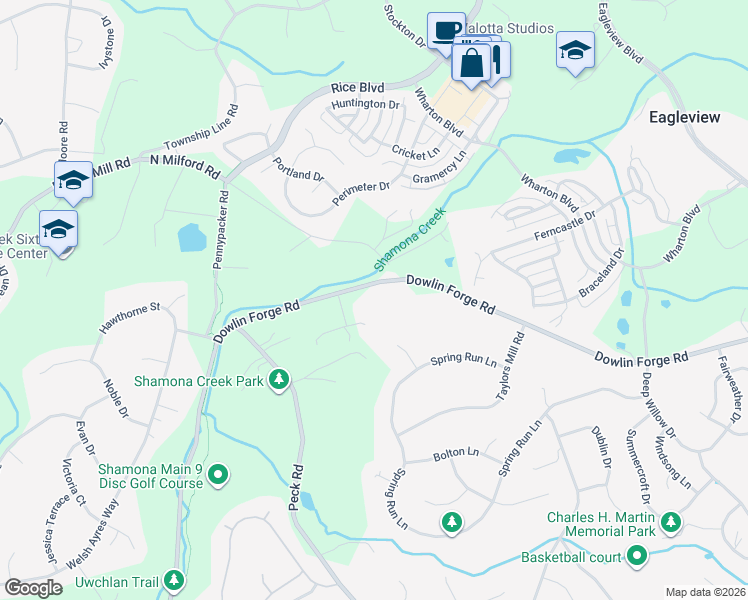 map of restaurants, bars, coffee shops, grocery stores, and more near 790 Dowlin Forge Road in Downingtown