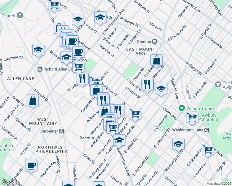 map of restaurants, bars, coffee shops, grocery stores, and more near 66 Slocum Street in Philadelphia