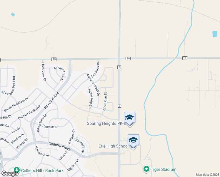 map of restaurants, bars, coffee shops, grocery stores, and more near 3449 County Road 5 in Erie