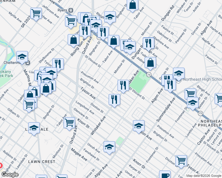 map of restaurants, bars, coffee shops, grocery stores, and more near 824 Princeton Avenue in Philadelphia