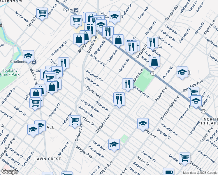 map of restaurants, bars, coffee shops, grocery stores, and more near 800 Brighton Street in Philadelphia