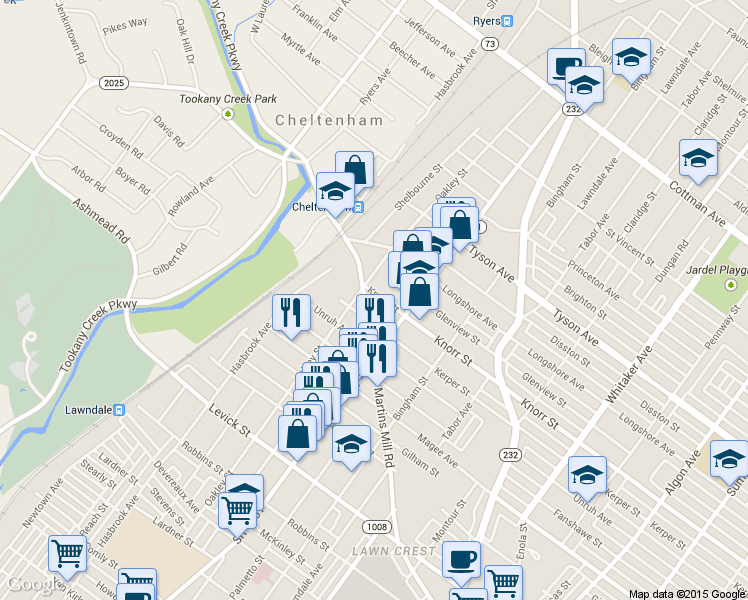 map of restaurants, bars, coffee shops, grocery stores, and more near 6732 Rising Sun Avenue in Philadelphia