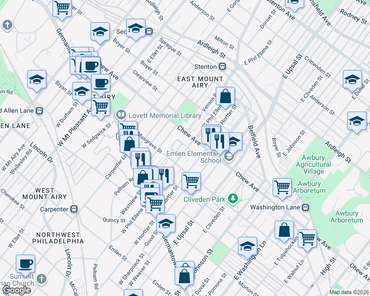 map of restaurants, bars, coffee shops, grocery stores, and more near 246 East Springer Street in Philadelphia