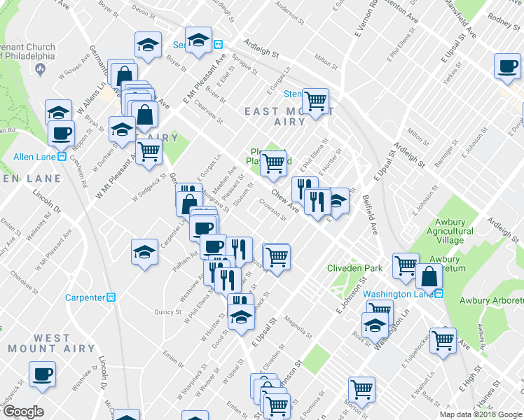 map of restaurants, bars, coffee shops, grocery stores, and more near 6713 Musgrave Street in Philadelphia