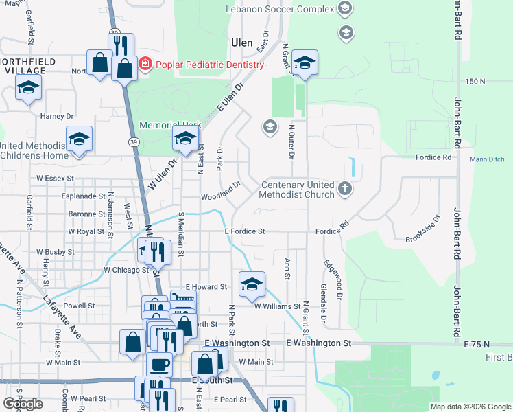 map of restaurants, bars, coffee shops, grocery stores, and more near 513 Somerset Drive in Lebanon