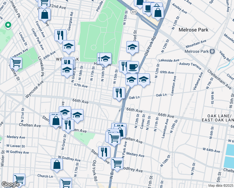 map of restaurants, bars, coffee shops, grocery stores, and more near 1434 67th Ave in Philadelphia