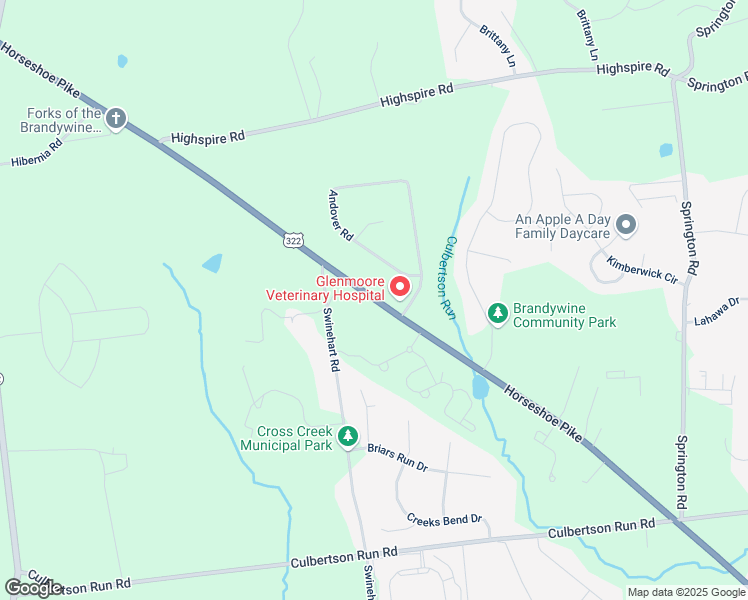 map of restaurants, bars, coffee shops, grocery stores, and more near 1576 Horseshoe Pike in Downingtown