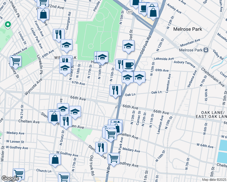 map of restaurants, bars, coffee shops, grocery stores, and more near 1434 67th Ave in Philadelphia