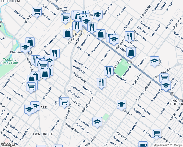 map of restaurants, bars, coffee shops, grocery stores, and more near 742 Princeton Avenue in Philadelphia
